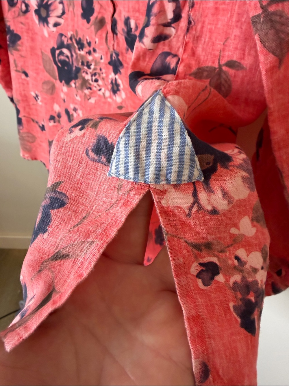 John Mark Coral Floral Band-Collar Tunic Top Linen Pink coral 3/4 sleeve Medium - Picture 7 of 11